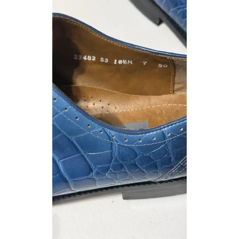 Stacy Adams Mens Size 10.5 M Blue Croc Embossed Leather Dress Shoes Lace Up
